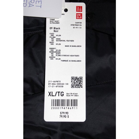 nwt UNIQLO Women's Packable Ultra Light Down Vest in Black (XL, Fits Like L) - Picture 6 of 8